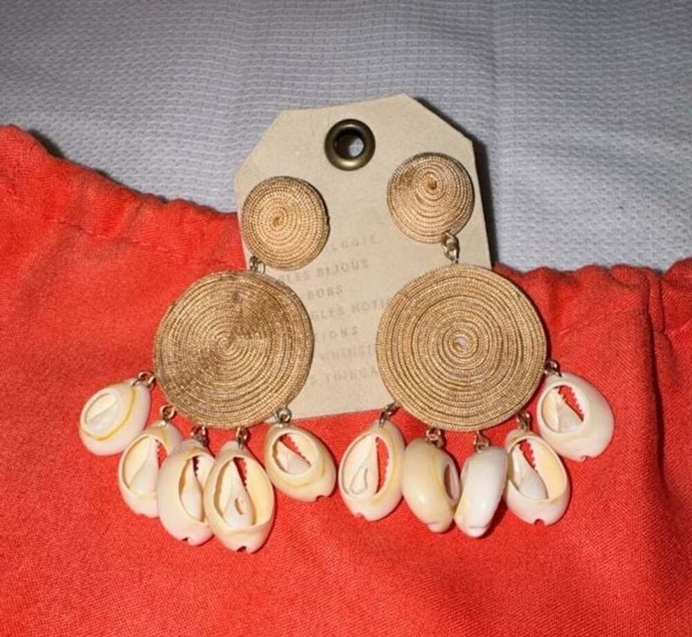 Anthropologie Raffia Shell Dangle Earrings Neutral New With Tags
